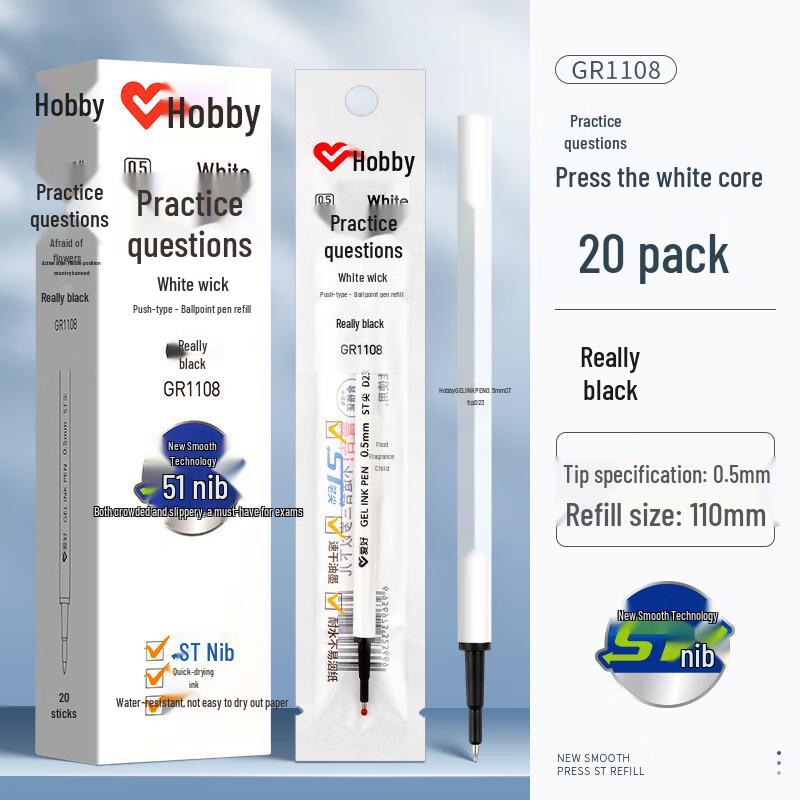 Hobby GP2691 Quick-Dry White Click Gel Pen with ST Tip for Students, Black/Red/Blue Crystal Inks. 0.5mm
Hobby GP2691 Quick-Dry White Click Gel Pen with ST Tip for Students, Black/Red/Blue Crystal Inks. 0.5mm
