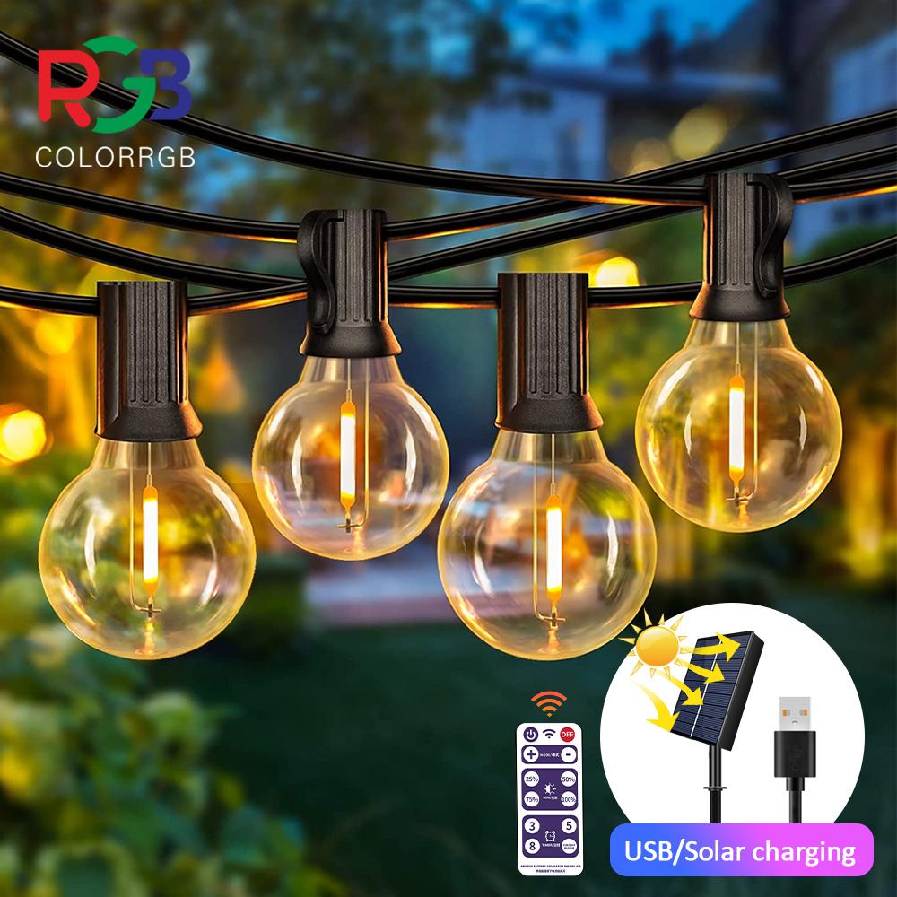 12M 30 LEDS G40 Solar String Lights Outdoor Patio Lights Solar & USB Powered Waterproof Globe Hanging Lights with Shatterproof
12M 30 LEDS G40 Solar String Lights Outdoor Patio Lights Solar & USB Powered Waterproof Globe Hanging Lights with Shatterproof