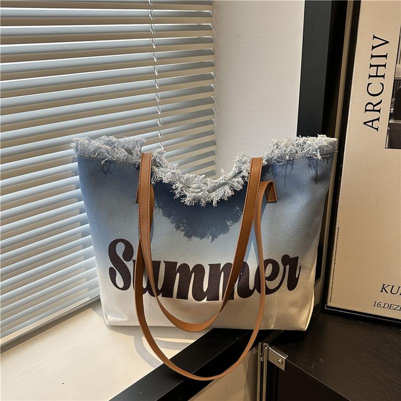 Летняя новая сумка с бахромой и необработанным краем, повседневная, для отпуска, с градиентным цветом, красивая, на плечо, под мышку темно-синий