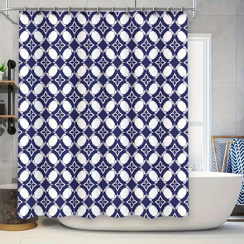 White And Navy Blue Geometric Bath Shower Curtain Waterproof Decoration Room Decorations Backdrop W60H190(CM)-1 Pcs
White And Navy Blue Geometric Bath Shower Curtain Waterproof Decoration Room Decorations Backdrop W60H190(CM)-1 Pcs
