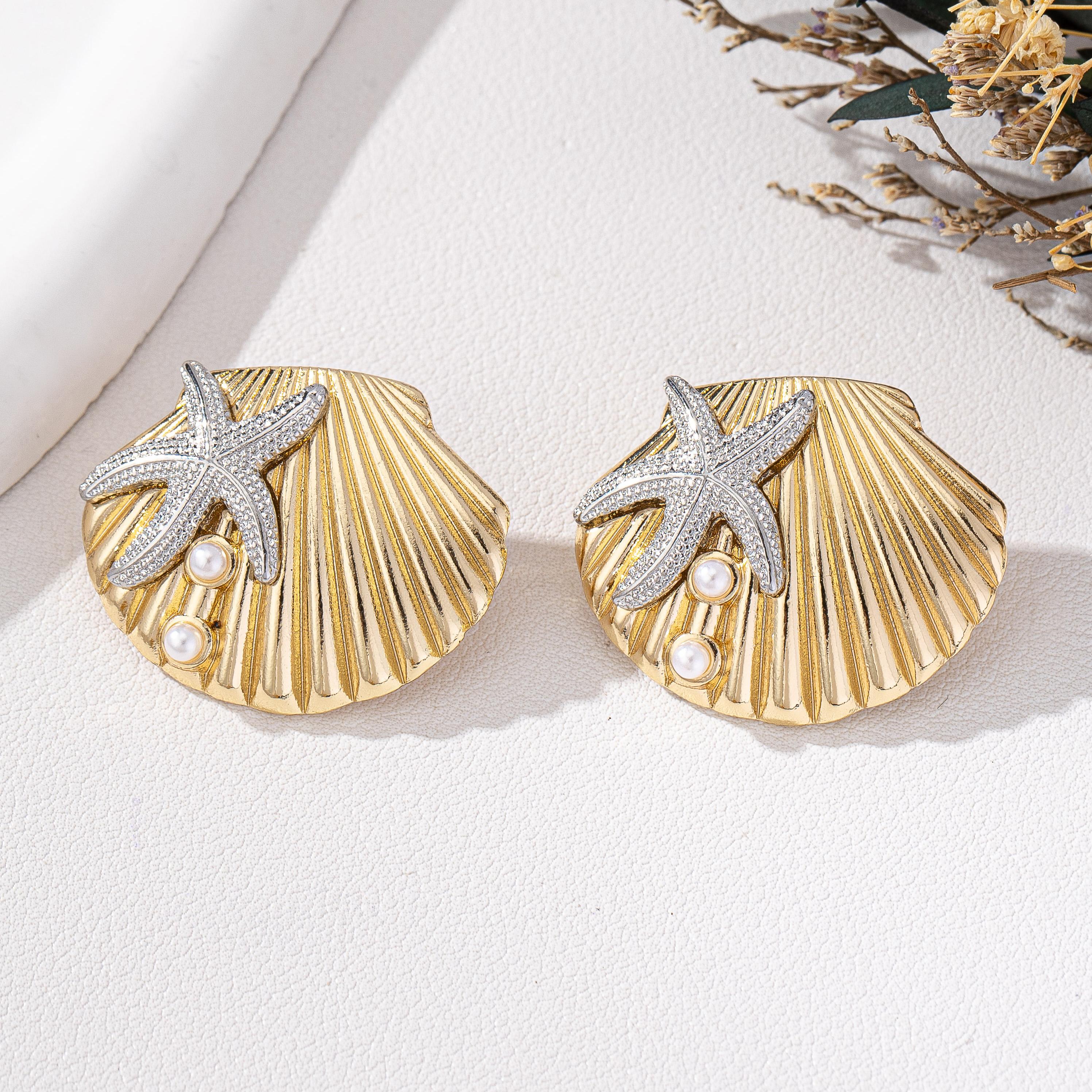 Fashionable metal alloy shell starfish and white Zircon stud earrings, rings, beach vacation style travel Zircon
Fashionable metal alloy shell starfish and white Zircon stud earrings, rings, beach vacation style travel Zircon
