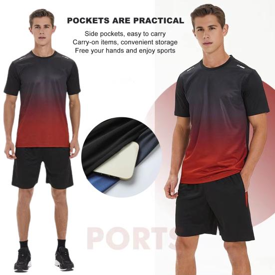 Комплект мужской спортивной одежды из 2 предметов, футболка с круглым вырезом и рукавом, широкая эластичная талия, короткие шорты, комплект, цветной градиентный фитнес-костюм
Комплект мужской спортивной одежды из 2 предметов, футболка с круглым вырезом и рукавом, широкая эластичная талия, короткие шорты, комплект, цветной градиентный фитнес-костюм