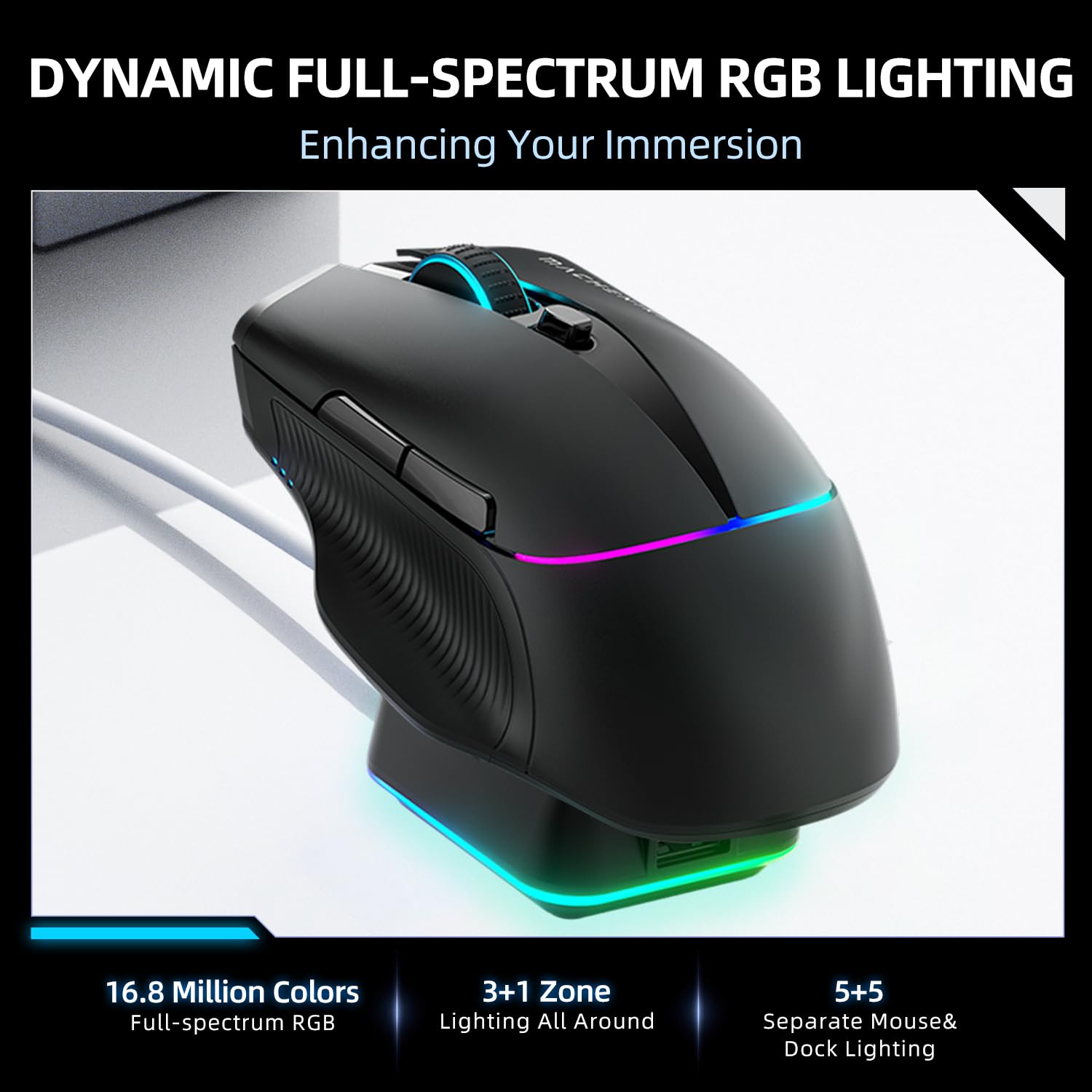 MACHENIKE L8 Pro Wired/Bluetooth-compatible/2.4G Wireless Mouse RGB Light Computer Laptop Mice with Charging Base Black
MACHENIKE L8 Pro Wired/Bluetooth-compatible/2.4G Wireless Mouse RGB Light Computer Laptop Mice with Charging Base Black