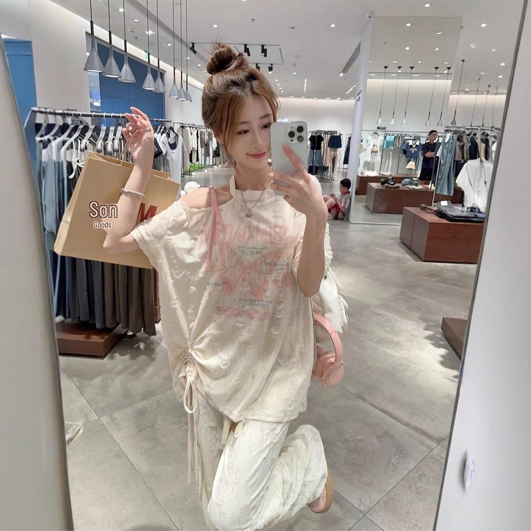 Chic Summer Off-Shoulder Drawstring Print T-Shirt – Women s New Style Fashionable Short-Sleeved Top L
Chic Summer Off-Shoulder Drawstring Print T-Shirt – Women s New Style Fashionable Short-Sleeved Top L