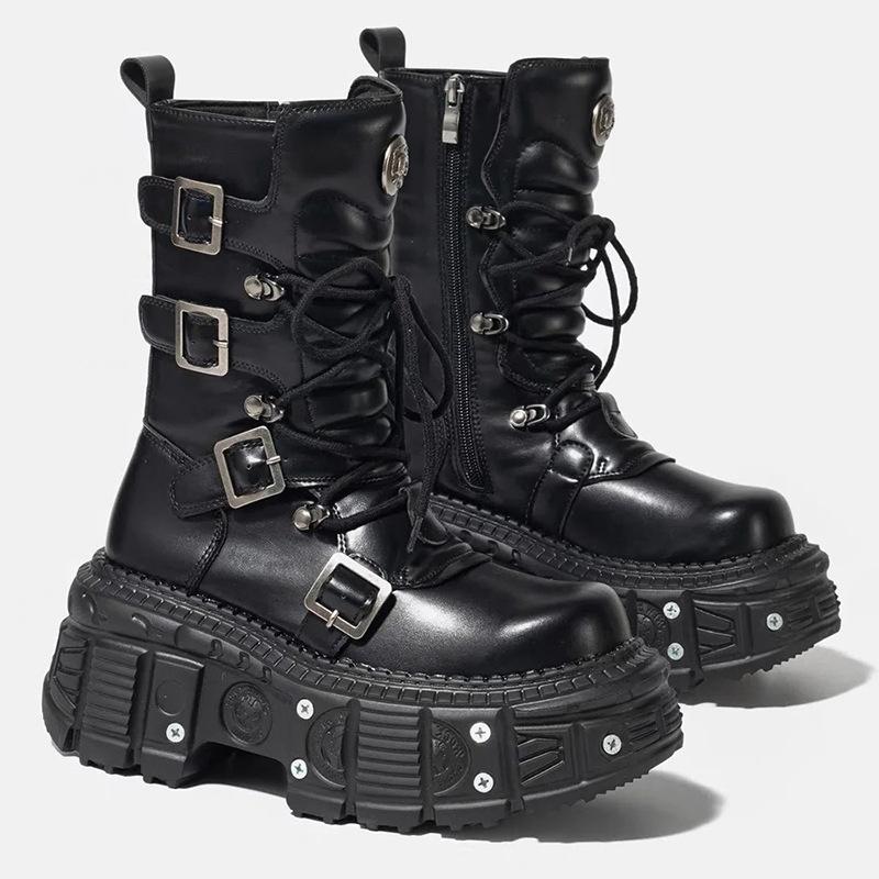 Retro casual high boots for men and women of the same style Spanish street shooting metal locomotive boots punk tooling rock platform boots 35
Retro casual high boots for men and women of the same style Spanish street shooting metal locomotive boots punk tooling rock platform boots 35