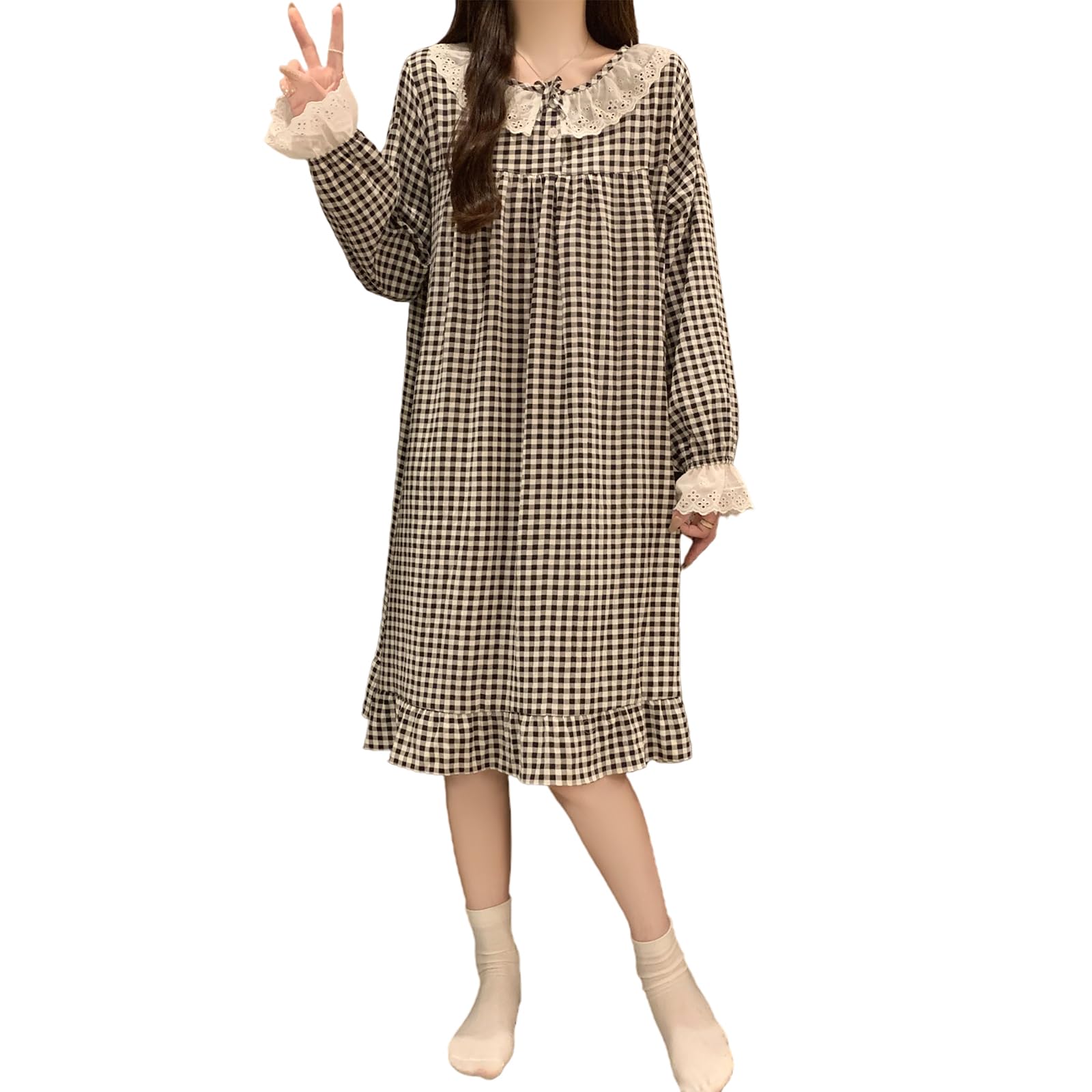Tamglean Quion Long Sleeve Nightgown with Checkered Lace and Comfortable and Relaxed Princess Style Loungewear with Simple and Perfect for and Perfect
Tamglean Quion Long Sleeve Nightgown with Checkered Lace and Comfortable and Relaxed Princess Style Loungewear with Simple and Perfect for and Perfect