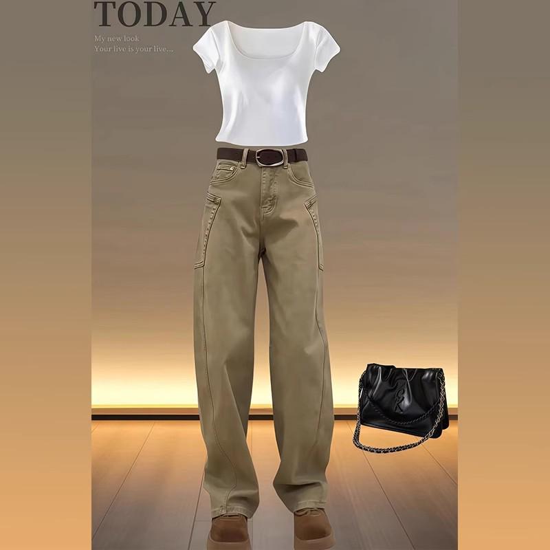 High Waist Khaki Wide-Leg Jeans for Pear-Shaped Women - Slimming, Plus Size, Spring/Autumn Style Pants S
High Waist Khaki Wide-Leg Jeans for Pear-Shaped Women - Slimming, Plus Size, Spring/Autumn Style Pants S