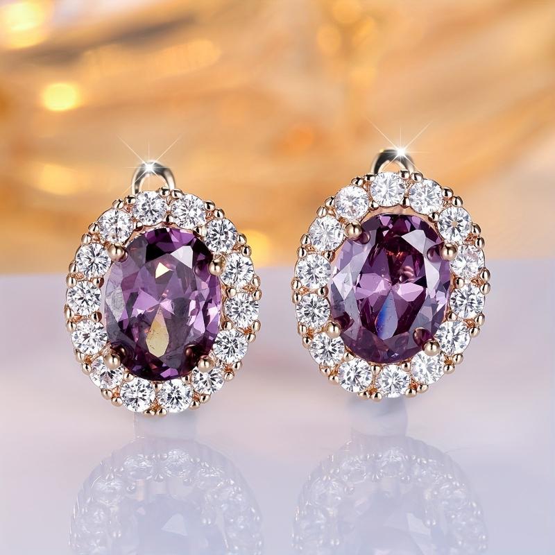 Exquisite Sparkling Purple Inlaid Zircon Oval Shaped Women s Earrings, Suitable for Brides, Weddings, Banquets, Zircon Gifts
Exquisite Sparkling Purple Inlaid Zircon Oval Shaped Women s Earrings, Suitable for Brides, Weddings, Banquets, Zircon Gifts