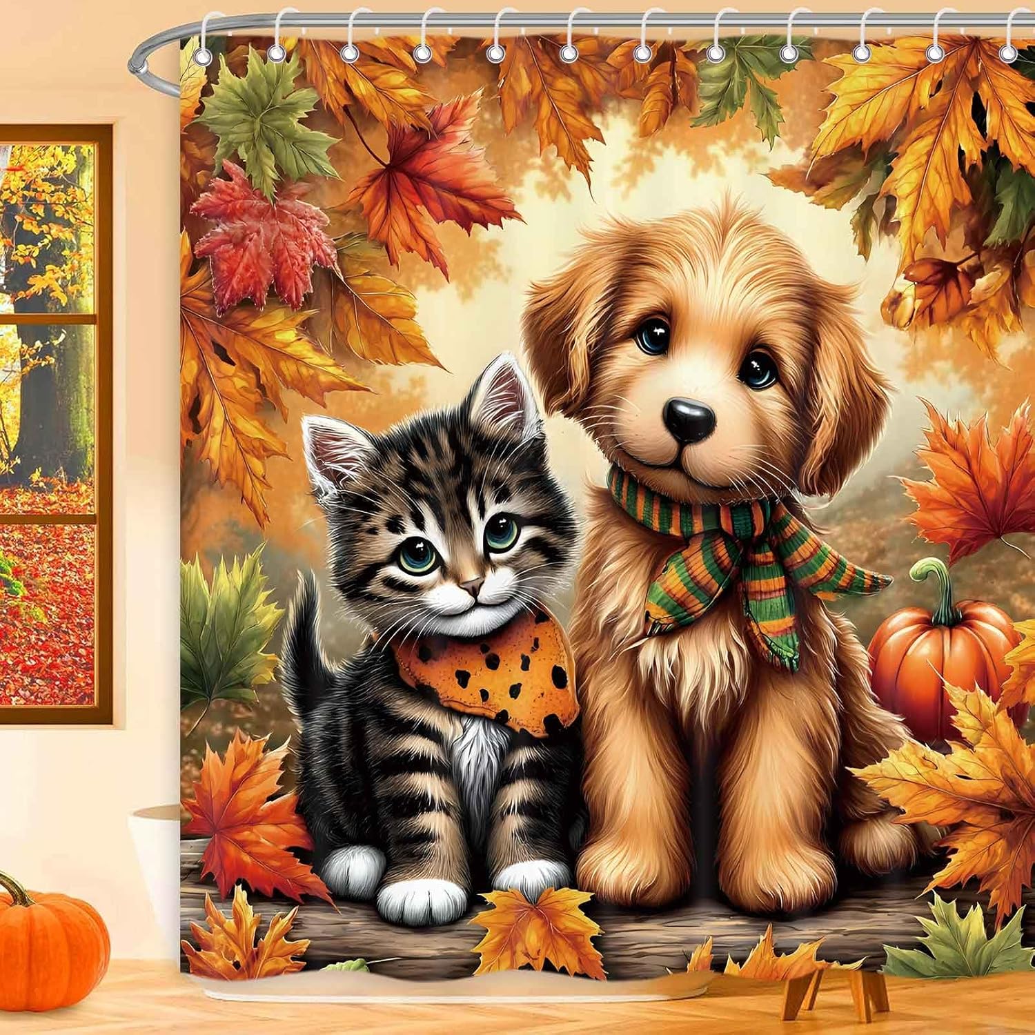 Fall Shower Curtains for Bathroom, Autumn Maple Leaves Cute Cat Dog Decorative Harvest Farmhouse Home Decor Polyester Fabric 90x180CM
Fall Shower Curtains for Bathroom, Autumn Maple Leaves Cute Cat Dog Decorative Harvest Farmhouse Home Decor Polyester Fabric 90x180CM