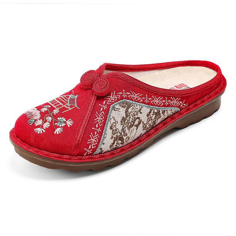 Женская обувь летние полушлепанцы на одном педале дышащие прохладные тапочки этнический стиль вышивка вышитая обувь обувь для мамы 41