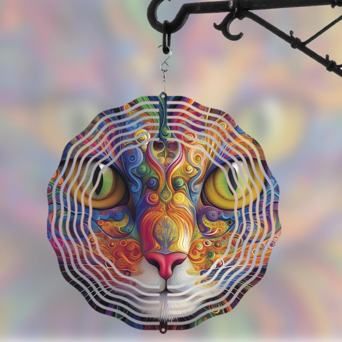 Metal Colorful Cat Wind Chime Handmade Outdoor Garden Decor Vibrant Swirling Patterns No Electricity Needed for Patio 01A 
Metal Colorful Cat Wind Chime Handmade Outdoor Garden Decor Vibrant Swirling Patterns No Electricity Needed for Patio 01A