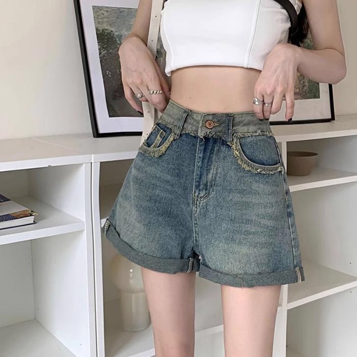 Women s High-Waisted Distressed Denim Shorts: A-Line, Color Block, Frayed Hem, Retro Summer Trend, Slimming, Super Short. S
Women s High-Waisted Distressed Denim Shorts: A-Line, Color Block, Frayed Hem, Retro Summer Trend, Slimming, Super Short. S