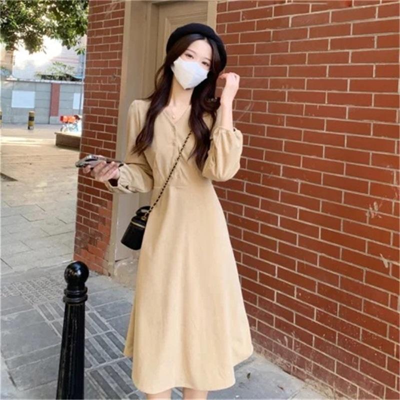 Women s V-Neck Long Sleeve Midi Dress Korean Style Solid Color A-Line Swing Dress Casual Elegant Button Down Dress For Spring Autumn L абрикосовый
Women s V-Neck Long Sleeve Midi Dress Korean Style Solid Color A-Line Swing Dress Casual Elegant Button Down Dress For Spring Autumn L абрикосовый