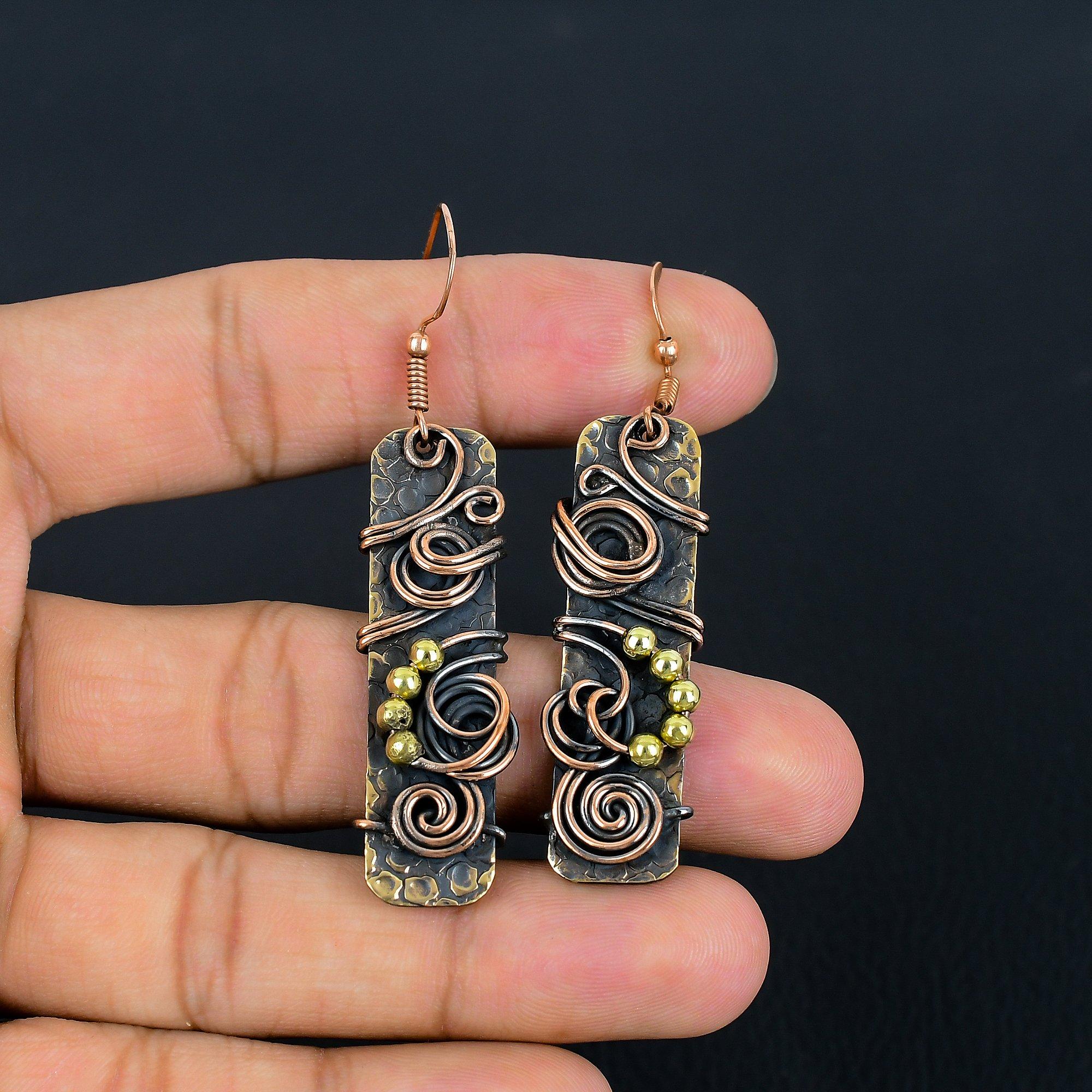 Oxidised Copper 999 Copper Wire Wrapped Earrings, Handmade Gemstone Jewelry Earrings Gift For Birthday 2.55 Inches
Oxidised Copper 999 Copper Wire Wrapped Earrings, Handmade Gemstone Jewelry Earrings Gift For Birthday 2.55 Inches