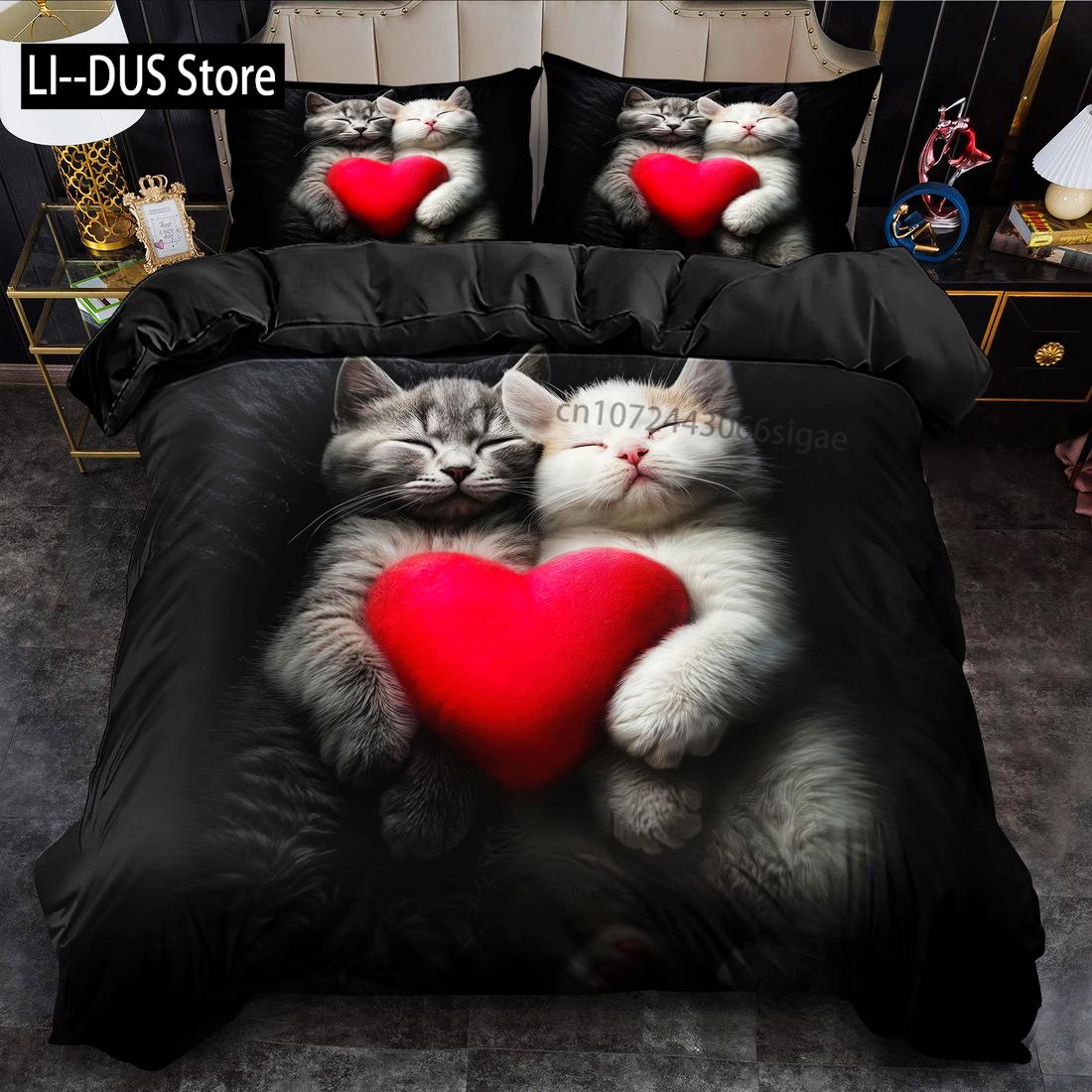 Romantic And Loving Cat Print Duvet Cover Set King Queen Style Bedding Set Birthday Gift (Includes 1Duvet Cover+ 1/2Pillowcases) 135x200cm
Romantic And Loving Cat Print Duvet Cover Set King Queen Style Bedding Set Birthday Gift (Includes 1Duvet Cover+ 1/2Pillowcases) 135x200cm