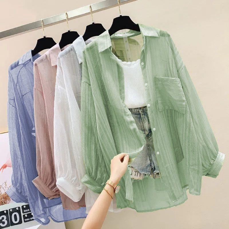 Fashion Elegant Loose Sunscreen Shirt Women s Cardigan Office Thin Jacket Pockets Summer Large Size New Chiffon Blouse Korean Fashion Office Clothes M зелений
Fashion Elegant Loose Sunscreen Shirt Women s Cardigan Office Thin Jacket Pockets Summer Large Size New Chiffon Blouse Korean Fashion Office Clothes M зелений