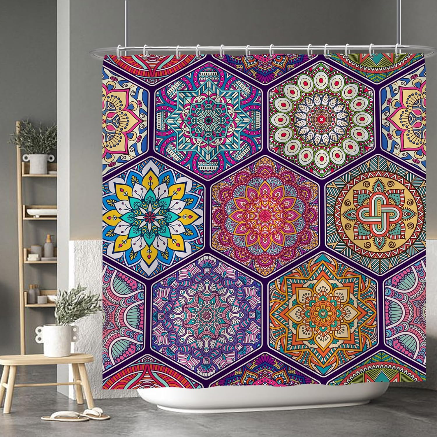 Boho Mandala Shower Curtain With Hexagon Pattern Multi Color Artistic Print Water Resistant Fabric Bath Decor Spiritual Home W60H190(CM)-1 Pcs
Boho Mandala Shower Curtain With Hexagon Pattern Multi Color Artistic Print Water Resistant Fabric Bath Decor Spiritual Home W60H190(CM)-1 Pcs