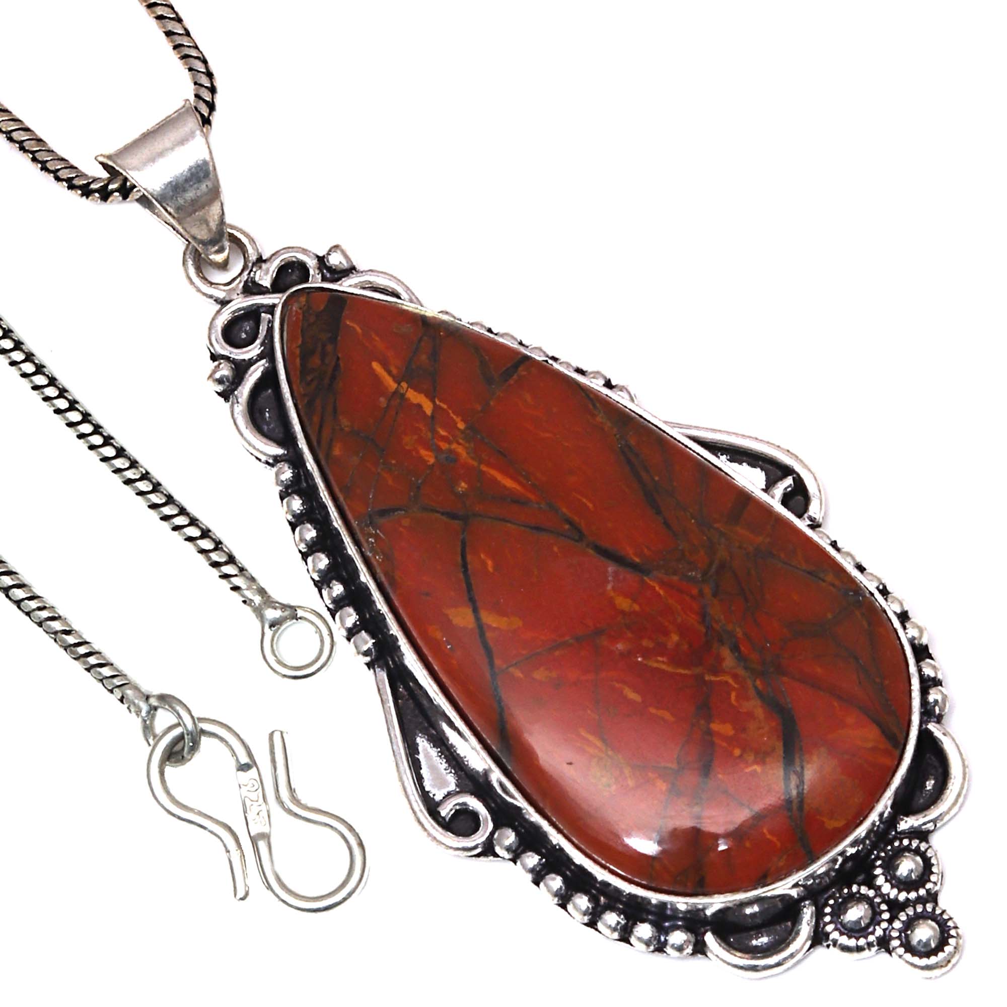 Подвеска дизайнерская яшма драгоценный камень День святого Валентина этническое серебряное украшение 2.25