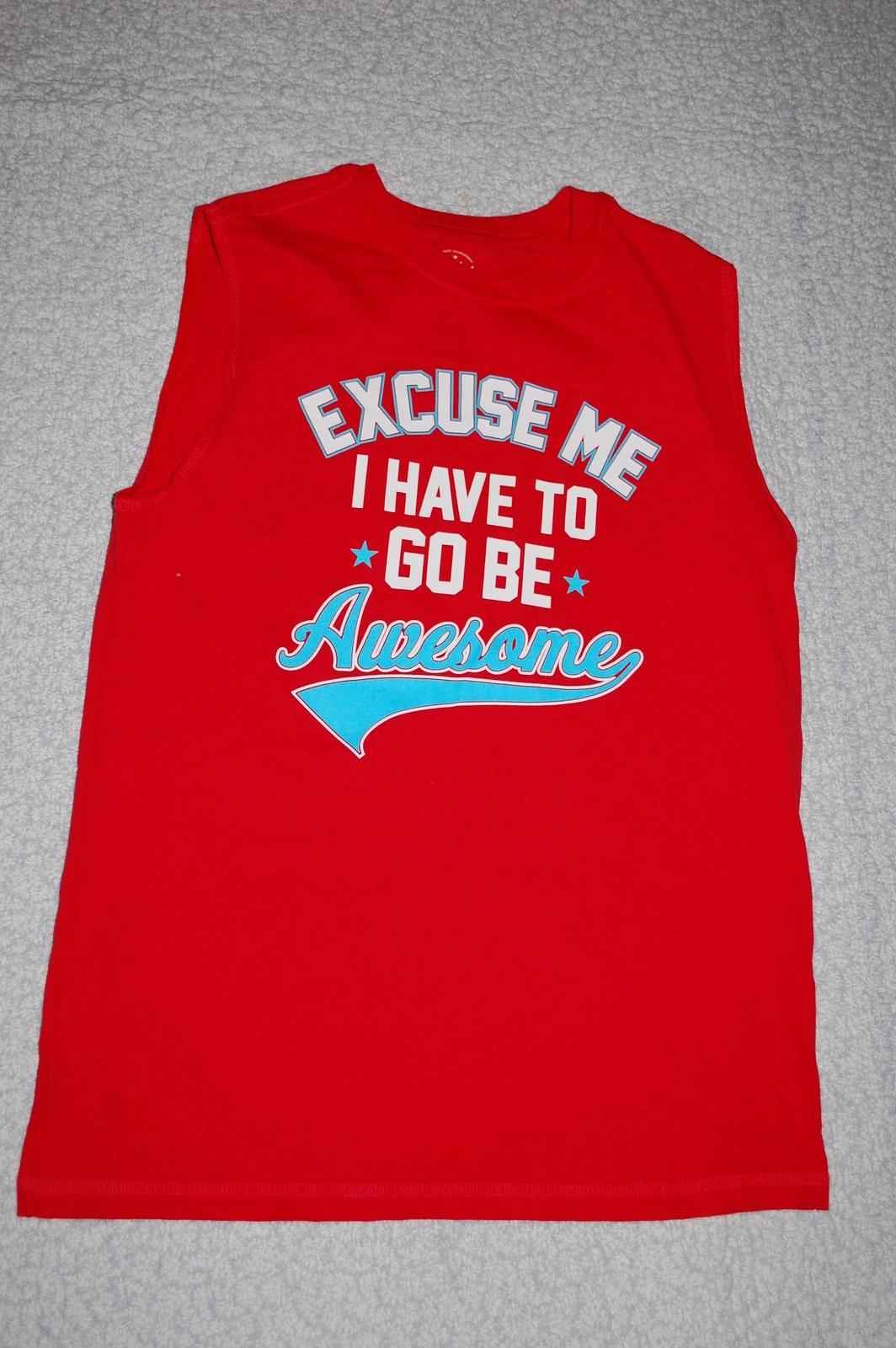 Boys Red Shirt EXCUSE ME- I HAVE TO GO BE AWESOME Sleeveless Muscle Tee XL 14-16 100
Boys Red Shirt EXCUSE ME- I HAVE TO GO BE AWESOME Sleeveless Muscle Tee XL 14-16 100