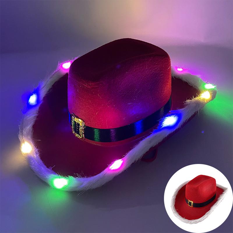 LED Christmas Red Cowboy Hat with Feather & Gold Buckle - Perfect for Holiday Parties & Stage Performances One Size
LED Christmas Red Cowboy Hat with Feather & Gold Buckle - Perfect for Holiday Parties & Stage Performances One Size