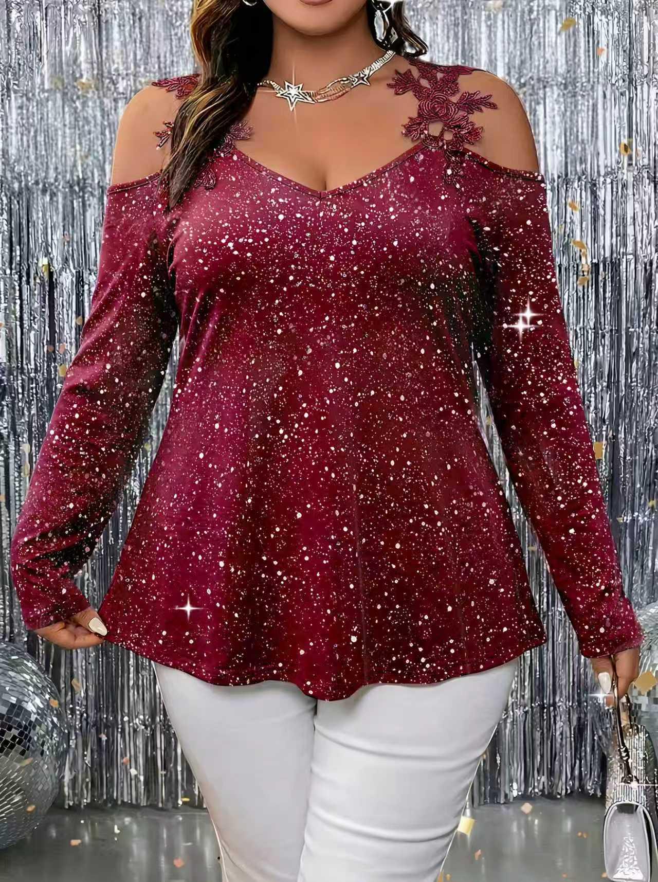 2026 Spring Plus Size Sexy V-Neck Top with Floral Shoulder and Long Sleeves 2XL вина червоного кольору
2026 Spring Plus Size Sexy V-Neck Top with Floral Shoulder and Long Sleeves 2XL вина червоного кольору