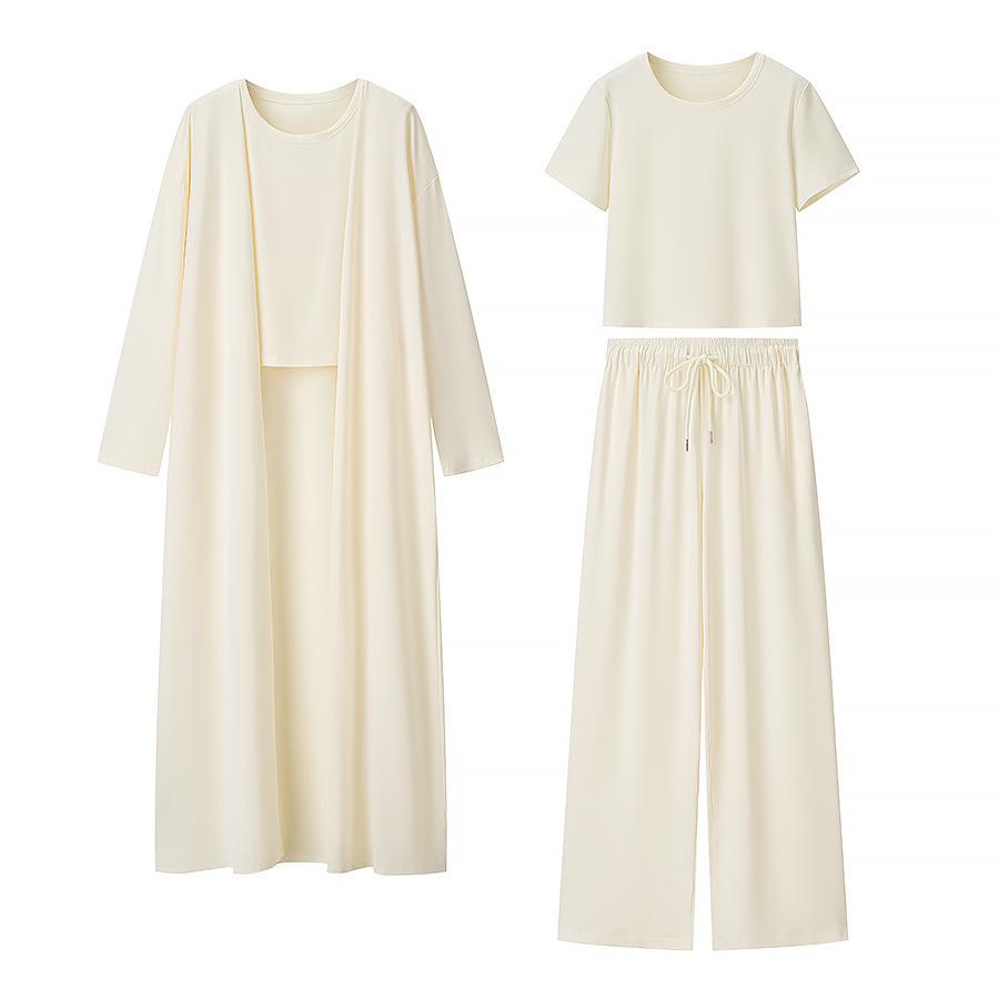 European and American Style Women s Knitwear 3-Piece Set: Long Cardigan, Short Sleeve, Wide Leg Pants L
European and American Style Women s Knitwear 3-Piece Set: Long Cardigan, Short Sleeve, Wide Leg Pants L