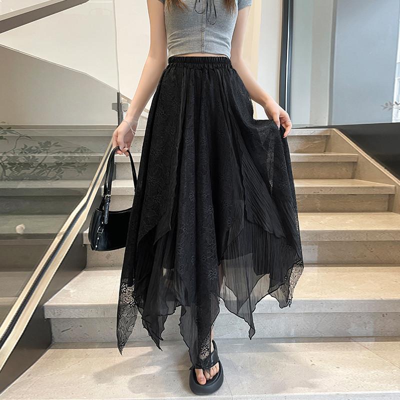 Qooth Asymmetric Lace Patchwork Flared Skirt Elastic High Waist Umbrella Midi Skirt for Women QT2903 One size
Qooth Asymmetric Lace Patchwork Flared Skirt Elastic High Waist Umbrella Midi Skirt for Women QT2903 One size