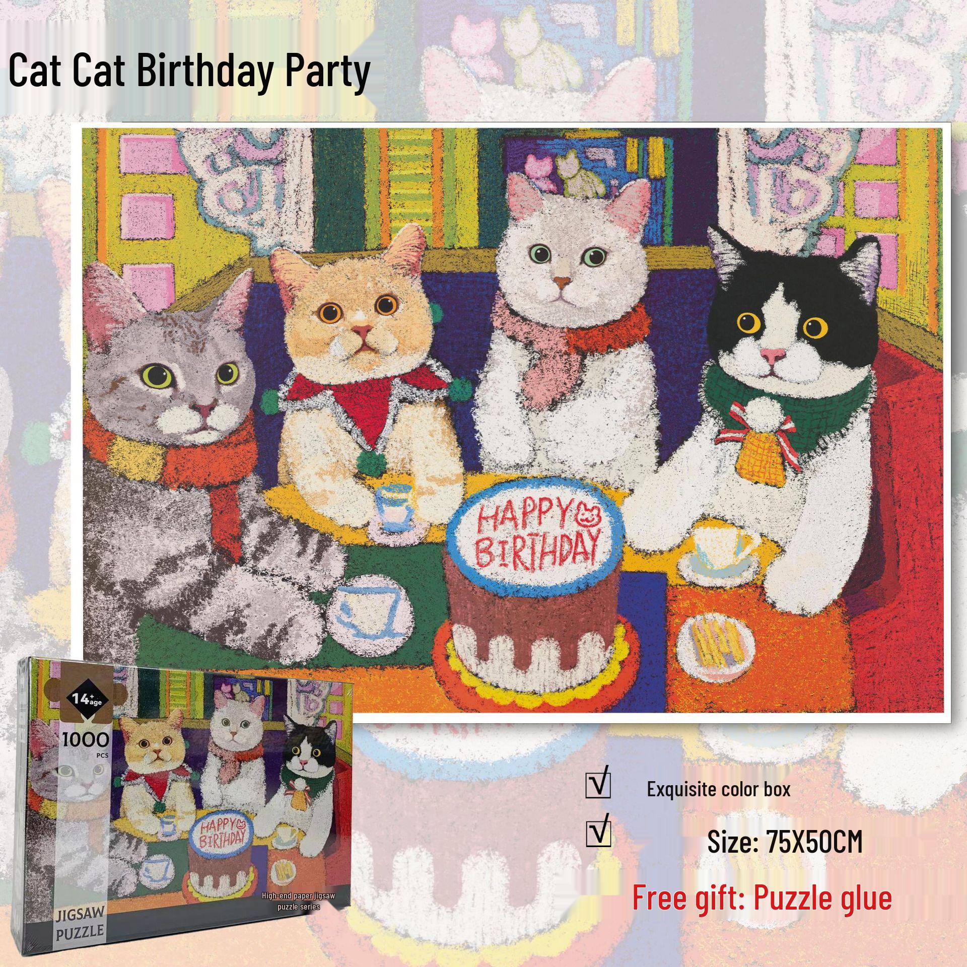 Thickened 1000-Piece Cat Birthday Party Puzzle: Adult Educational DIY Toy & Pet Birthday Gift 1000 Pieces
Thickened 1000-Piece Cat Birthday Party Puzzle: Adult Educational DIY Toy & Pet Birthday Gift 1000 Pieces