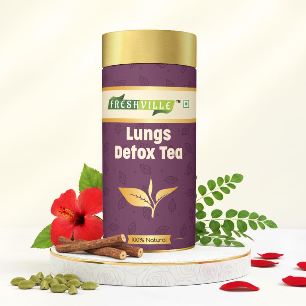 Freshville Lungs Detox Tea | Herbal & Ayurvedic Tea for Lung Cleansing & Breathing Support | Moringa, Peppermint, Lemongrass, Mulethi, Tulsi
Freshville Lungs Detox Tea | Herbal & Ayurvedic Tea for Lung Cleansing & Breathing Support | Moringa, Peppermint, Lemongrass, Mulethi, Tulsi