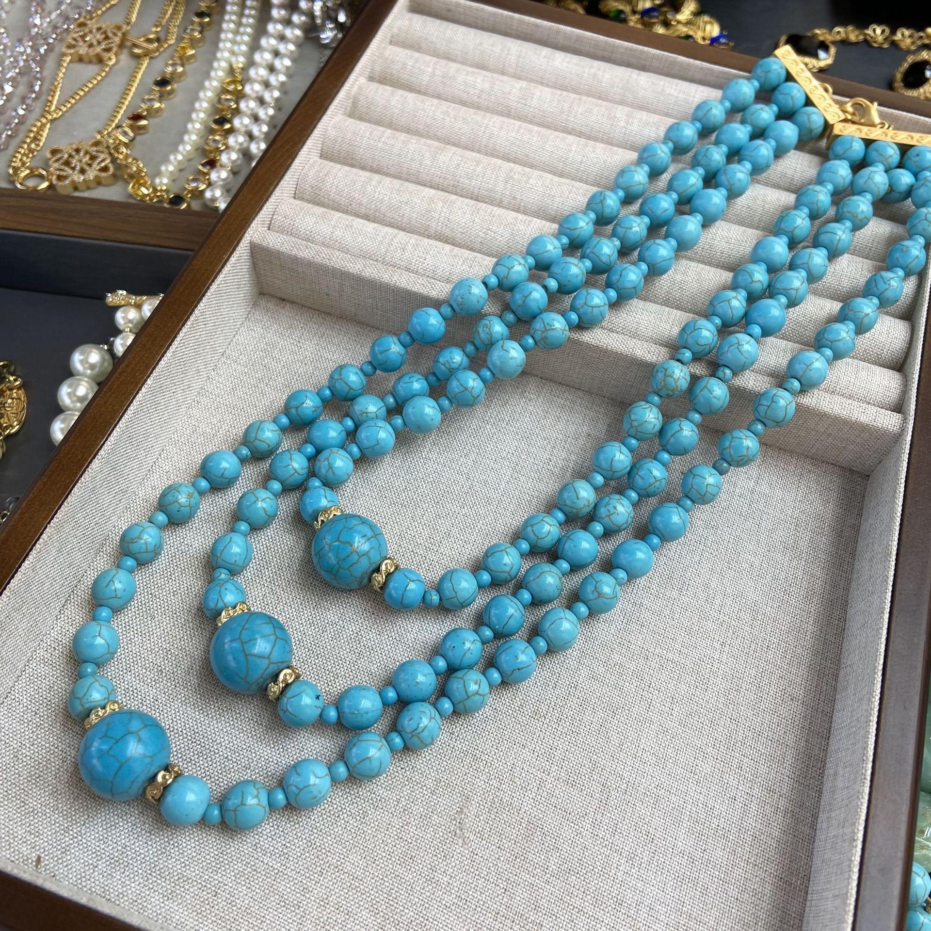 Large And Small Beads Turquoise Long Three-Layer Stacked Necklace Temperament Intellectual Necklace Long String Round Beads Natural Stone Necklace
Large And Small Beads Turquoise Long Three-Layer Stacked Necklace Temperament Intellectual Necklace Long String Round Beads Natural Stone Necklace