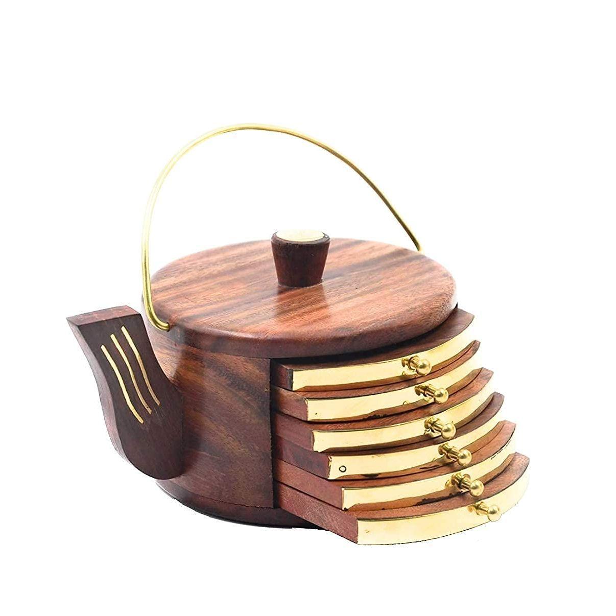 Wooden Kettle Shape Drink Coasters Wood Table Coaster Set of 6 for Tea Cups Coffee Mugs Beer Cans Bar Tumblers and Water Glasses.
Wooden Kettle Shape Drink Coasters Wood Table Coaster Set of 6 for Tea Cups Coffee Mugs Beer Cans Bar Tumblers and Water Glasses.