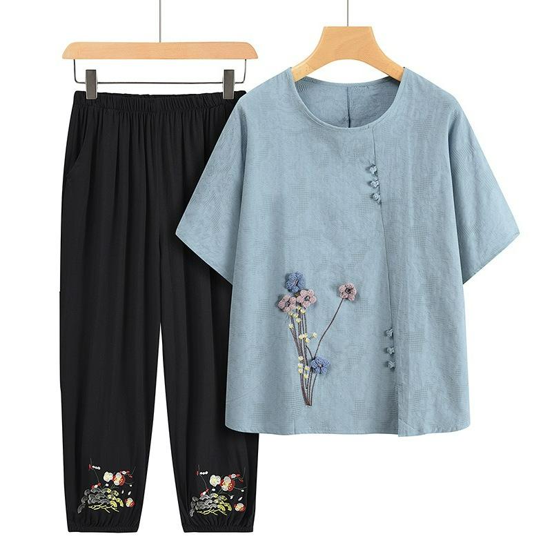 Women s Mother s Cotton Suit, Summer Printed Blouse, Large Size Short-sleeved T-shirt, Two-piece Suit 5XL синій
Women s Mother s Cotton Suit, Summer Printed Blouse, Large Size Short-sleeved T-shirt, Two-piece Suit 5XL синій