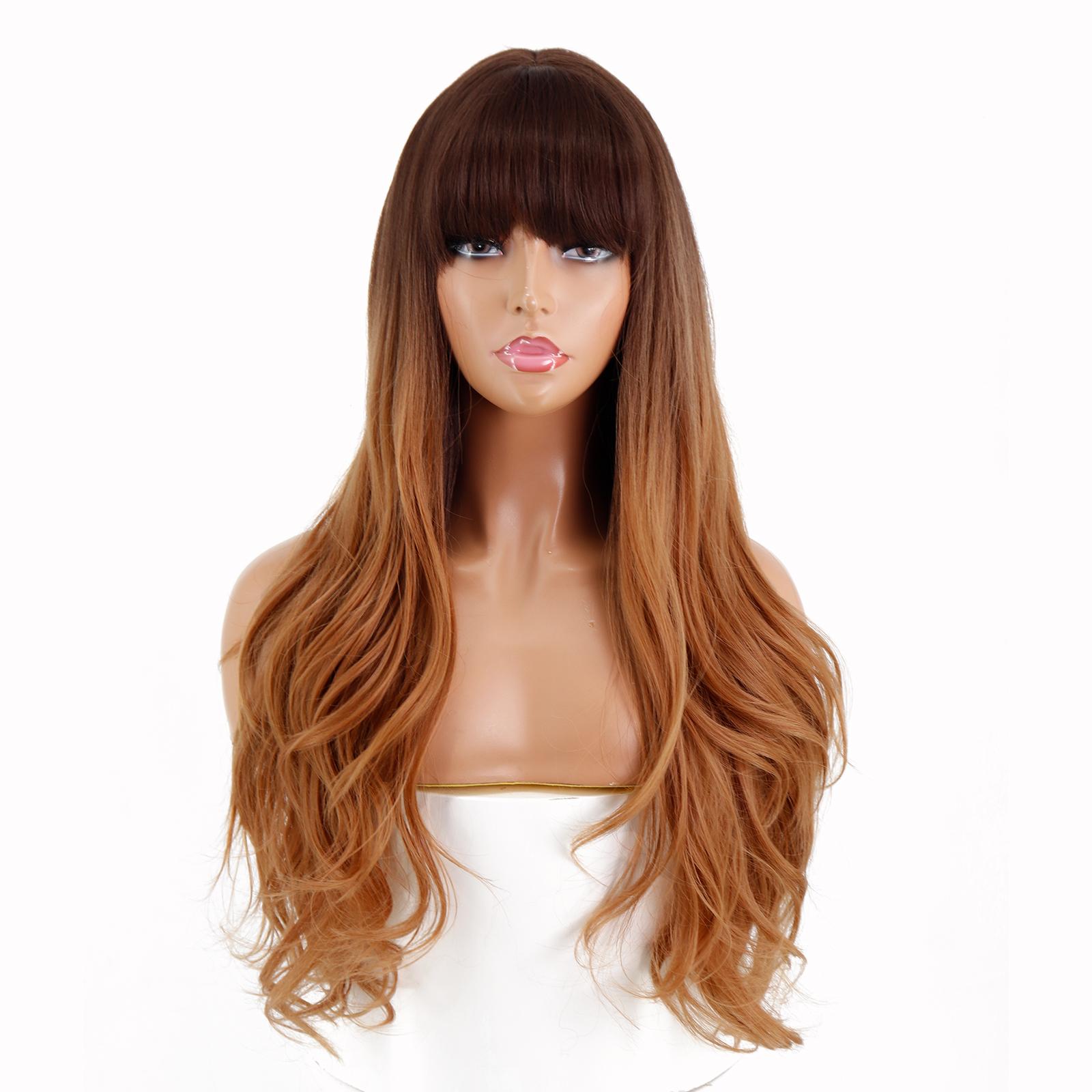 Женский длинный парик с волнистыми волосами с челкой Оранжевый Фиолетовый Коричневый Черный Золотой Жаростойкие синтетические парики Косплей Вечеринка Ежедневно Сью Шиньон