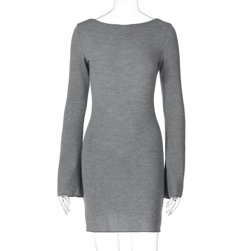 Women s Solid Color Ribbed Long Sleeve Sexy Backless Slim Dress L сірий колір
Women s Solid Color Ribbed Long Sleeve Sexy Backless Slim Dress L сірий колір