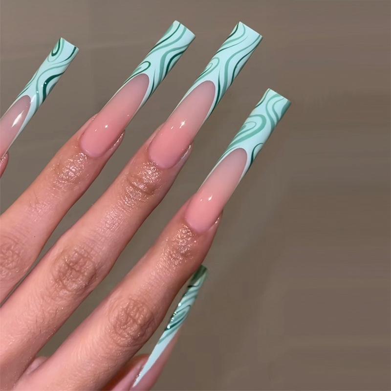 European & American Style Long Green Pattern Press-On Nails with Removable Nail Art Glue Type
European & American Style Long Green Pattern Press-On Nails with Removable Nail Art Glue Type