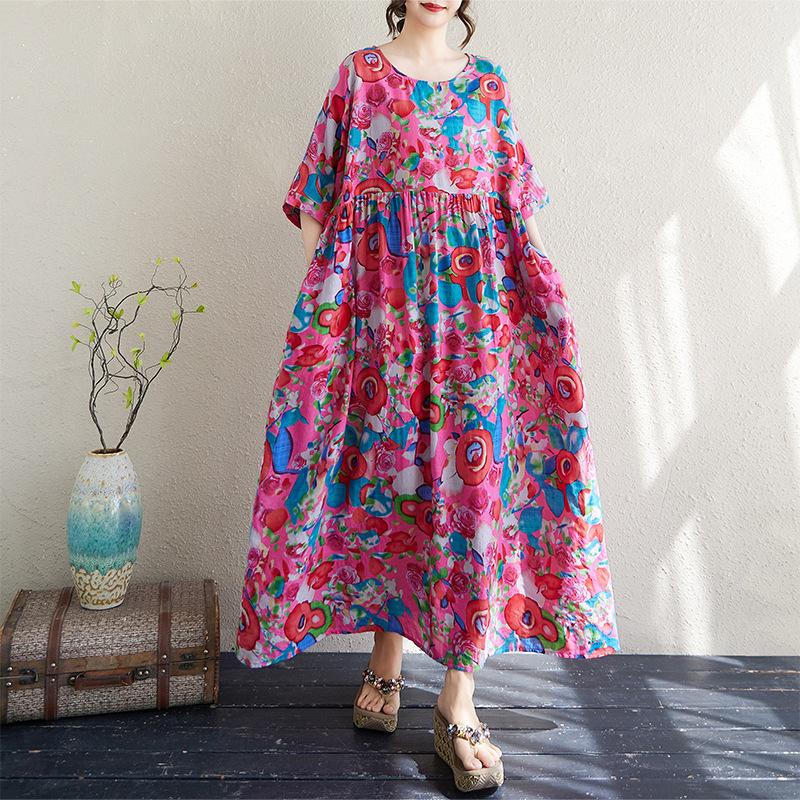 Real shot summer thin cotton and linen round neck short sleeve simple safflower bohemian medium and long foreign trade dress women large size average size
Real shot summer thin cotton and linen round neck short sleeve simple safflower bohemian medium and long foreign trade dress women large size average size