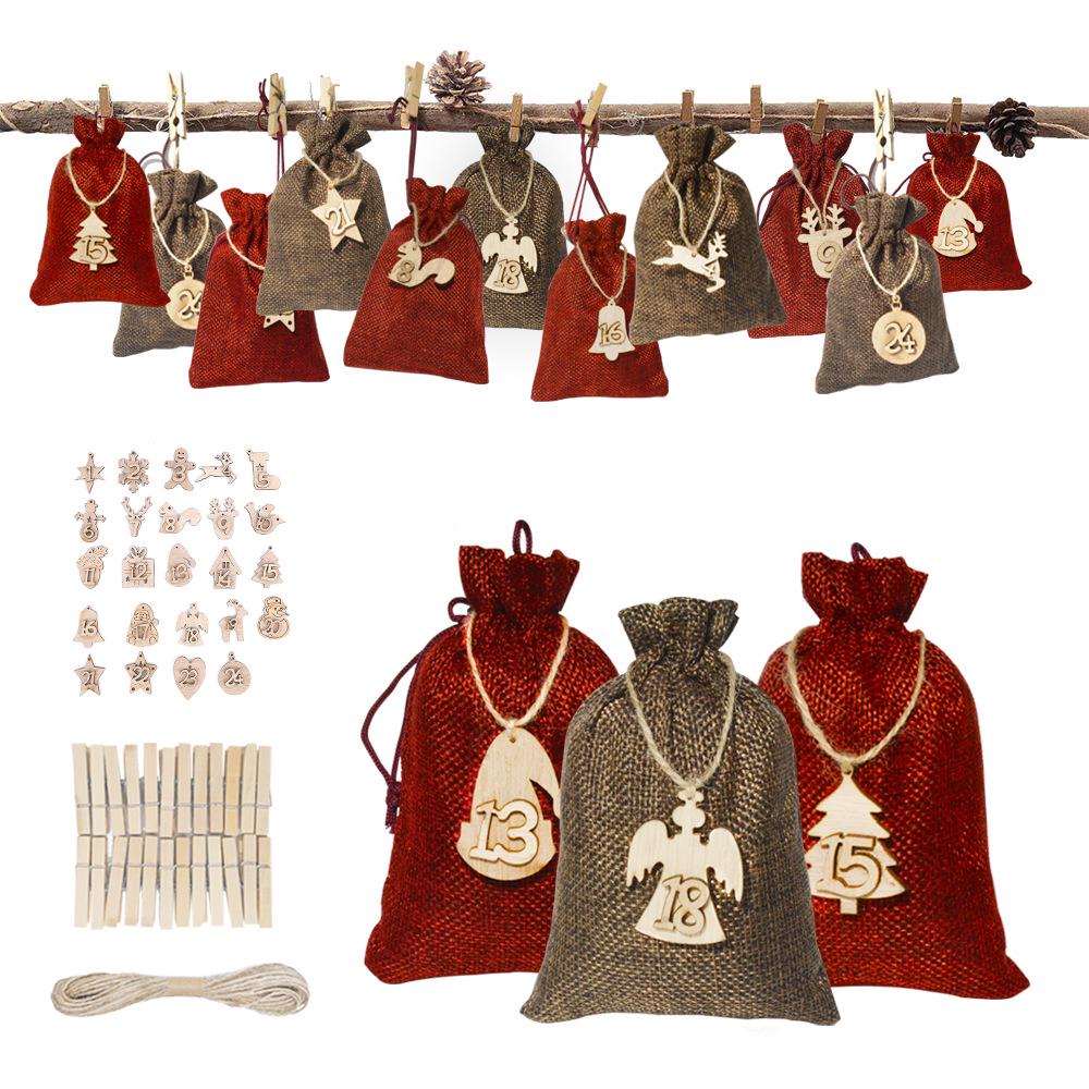 24-Piece Digital Christmas Drawstring Burlap Bags with Wooden Tags Advent Calendar Gift Set
24-Piece Digital Christmas Drawstring Burlap Bags with Wooden Tags Advent Calendar Gift Set