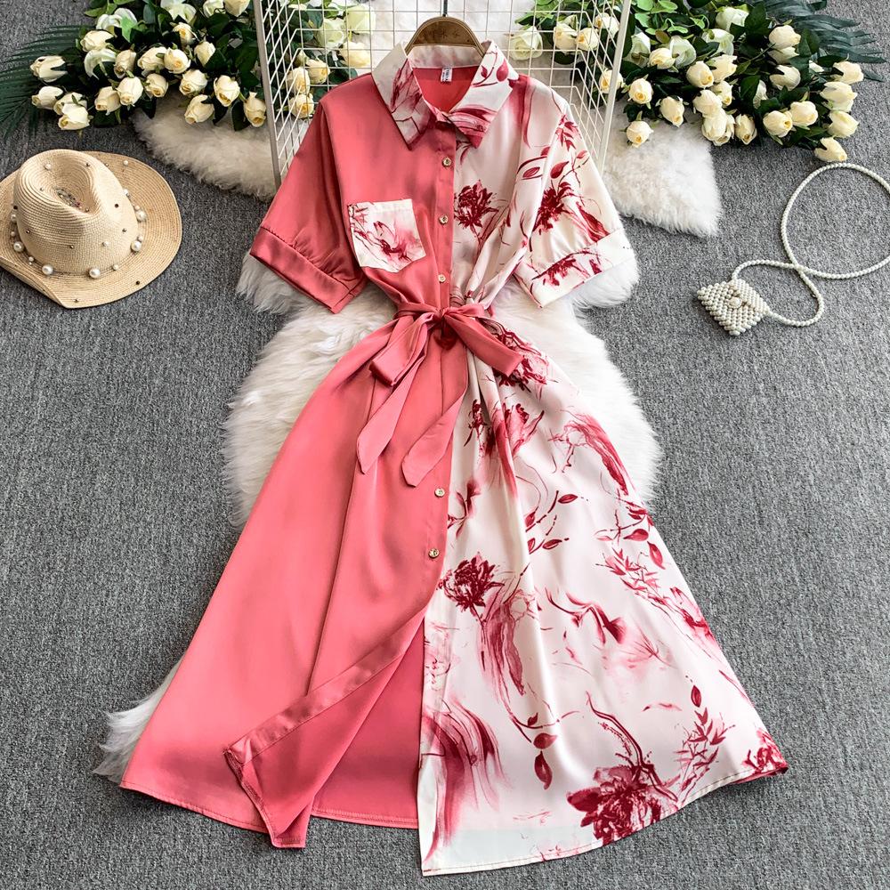 French Vintage Print Short-Sleeve Shirt Dress - Elegant Summer Waist-Cinching Slim Fit A-Line Skirt One Size рожевий
French Vintage Print Short-Sleeve Shirt Dress - Elegant Summer Waist-Cinching Slim Fit A-Line Skirt One Size рожевий
