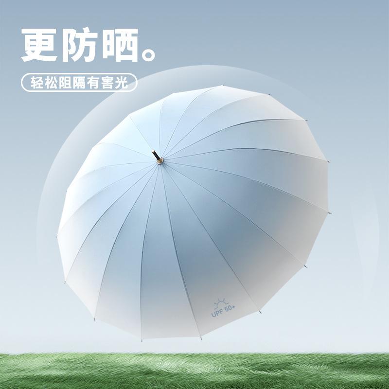New vinyl sunscreen 16K automatic straight rod gradual change color umbrella leather curved handle umbrella
New vinyl sunscreen 16K automatic straight rod gradual change color umbrella leather curved handle umbrella