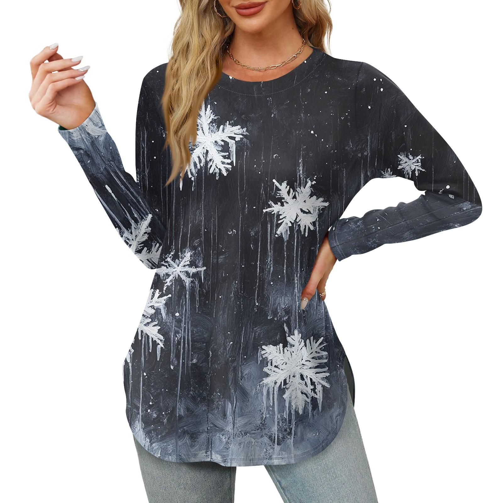 Женские рубашки с длинным рукавом и круглым вырезом, боковые разрезы, базовые свободные туники, повседневные рубашки с рождественским принтом XL
Женские рубашки с длинным рукавом и круглым вырезом, боковые разрезы, базовые свободные туники, повседневные рубашки с рождественским принтом XL