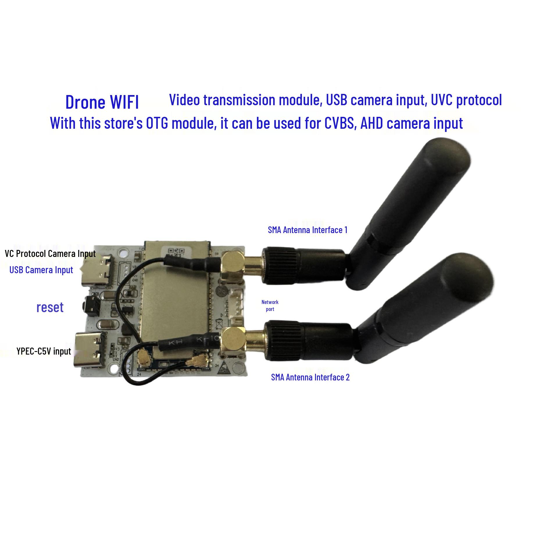 WIFI Video Drone Module: USB Camera Input, CVBS/AHD Signal Support, UVC Protocol чорний
WIFI Video Drone Module: USB Camera Input, CVBS/AHD Signal Support, UVC Protocol чорний
