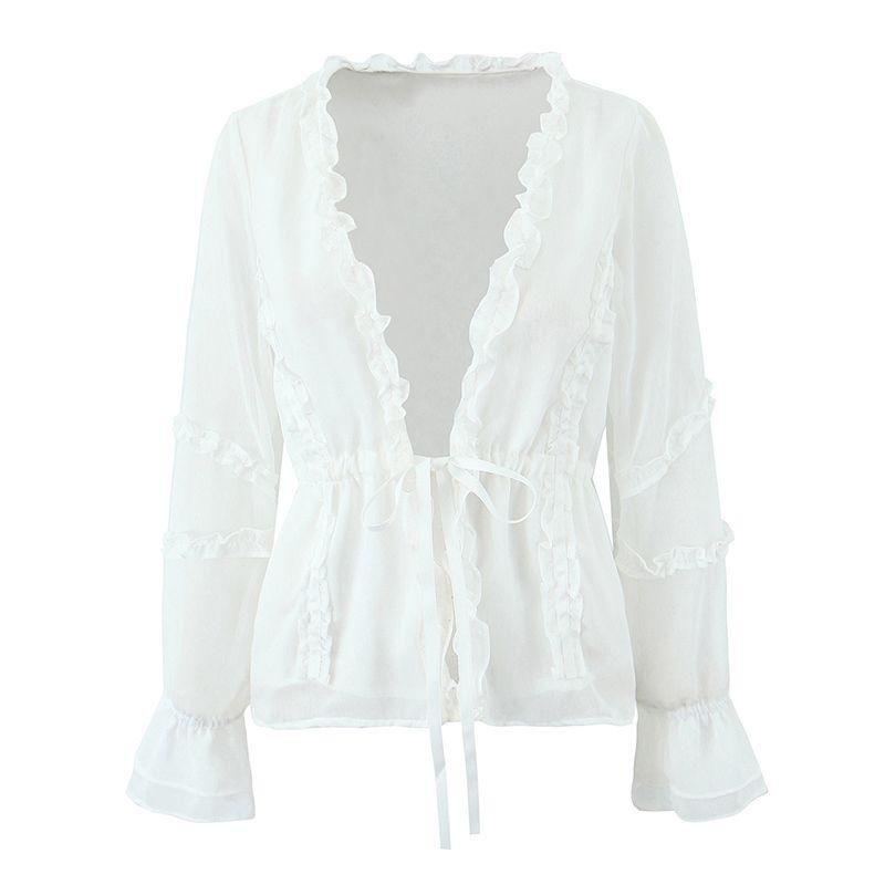 Kooky Gold Super Fairy French Atmosphere Pure Desire Deep V Neck Light Yarn Perspective Fungus Drawstring Long Sleeves Shirt Cardigan White perspective Cardigan L
Kooky Gold Super Fairy French Atmosphere Pure Desire Deep V Neck Light Yarn Perspective Fungus Drawstring Long Sleeves Shirt Cardigan White perspective Cardigan L