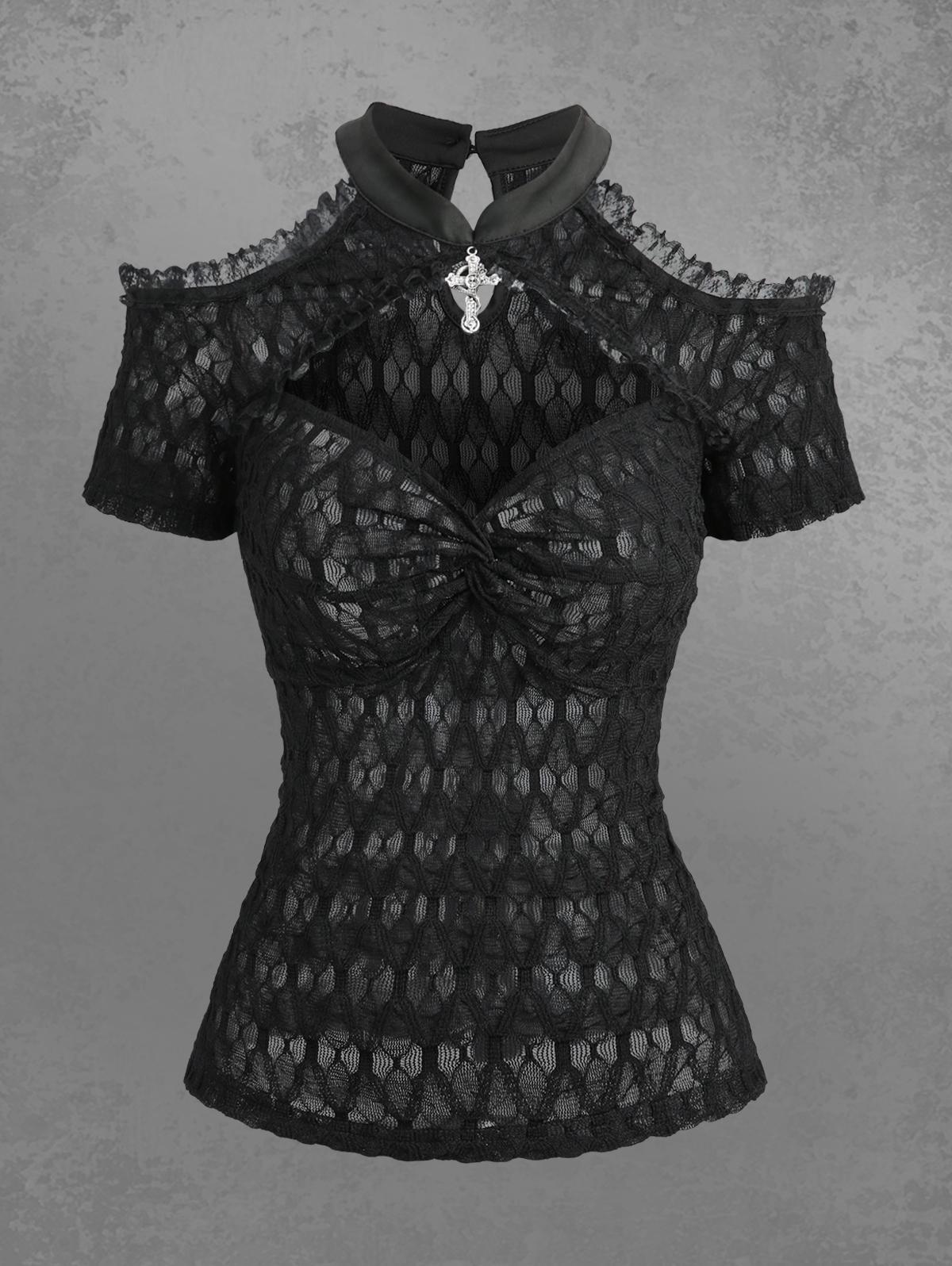 Rosegal Gothic Cold Shoulder Skull Cross Cut Out Panel Twist Crochet Lace Semi See Through Top L чорний
Rosegal Gothic Cold Shoulder Skull Cross Cut Out Panel Twist Crochet Lace Semi See Through Top L чорний