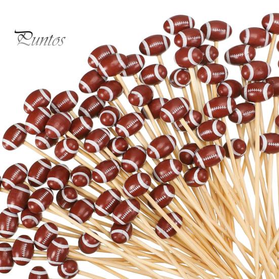 100 шт. вилки для фуршета из бамбука в стиле регби, палочки для фруктов, десертов, кексов, коктейлей, принадлежности для вечеринки в честь Дня святого Валентина 1 Set