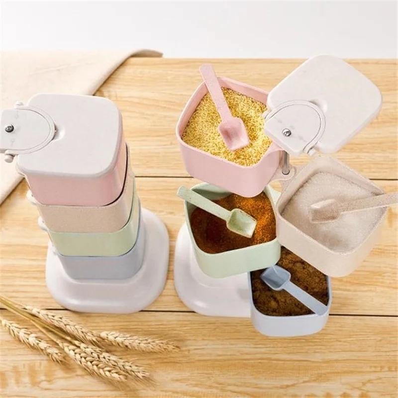 Kitchen Solid Seasoning Box Wheat Straw Four Grids Can Be Rotated Vertical with Spoon Seasoning Box
Kitchen Solid Seasoning Box Wheat Straw Four Grids Can Be Rotated Vertical with Spoon Seasoning Box