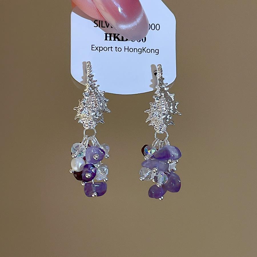 Korea Irregular Pink Purple Crystal Natural Stone Freshwater Pearl Tassel Trumpet Shell Long Dangle Earrings for Women фиолетовый
Korea Irregular Pink Purple Crystal Natural Stone Freshwater Pearl Tassel Trumpet Shell Long Dangle Earrings for Women фиолетовый