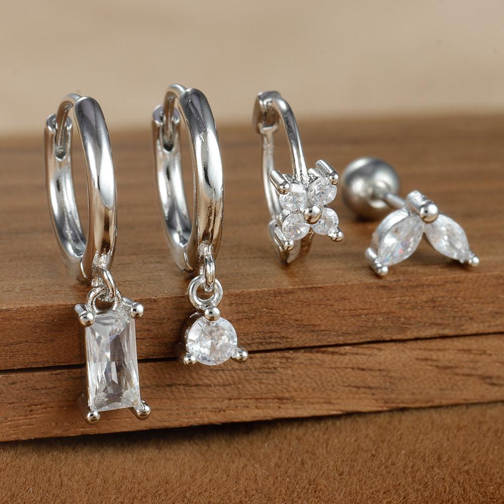 4PCS Stainless Steel Four Zircons Flower Pendant Hoop Earrings Set for Women Cartilage Huggies Square Earring Piercing Jewelry
4PCS Stainless Steel Four Zircons Flower Pendant Hoop Earrings Set for Women Cartilage Huggies Square Earring Piercing Jewelry