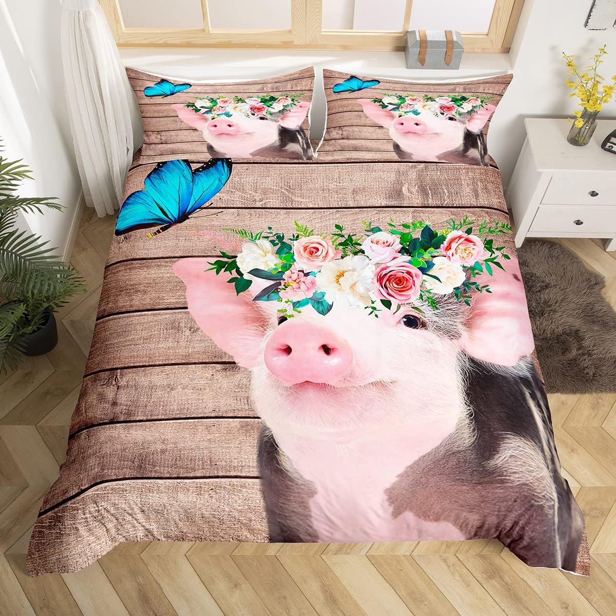 Kawaii Pig Duvet Cover Twin King Lovely Farm Animal Pigs Bedding Set Red Rose Floral Print Comforter Cover for Boys Girls Room 135x200cm
Kawaii Pig Duvet Cover Twin King Lovely Farm Animal Pigs Bedding Set Red Rose Floral Print Comforter Cover for Boys Girls Room 135x200cm
