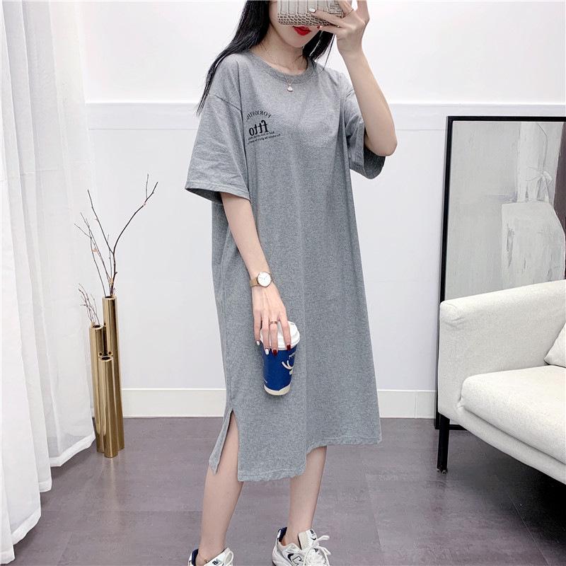 Летнее платье А-силуэта для беременных и кормящих мам с короткими рукавами и длиной до колена для послеродовой домашней одежды M светло-серый