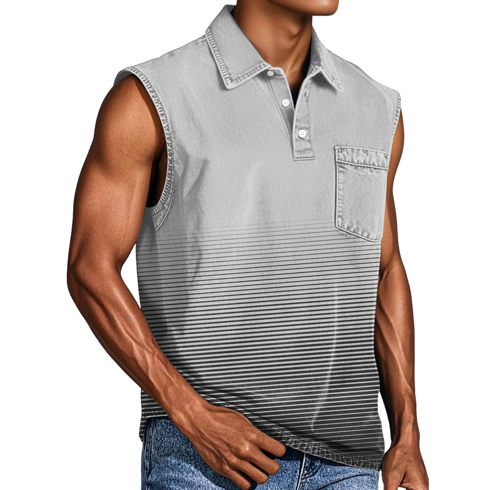 Men Sleeveless Polo Shirt Gradient Striped Pattern Casual Button Down Collar Front Pocket Pullover Top M
Men Sleeveless Polo Shirt Gradient Striped Pattern Casual Button Down Collar Front Pocket Pullover Top M